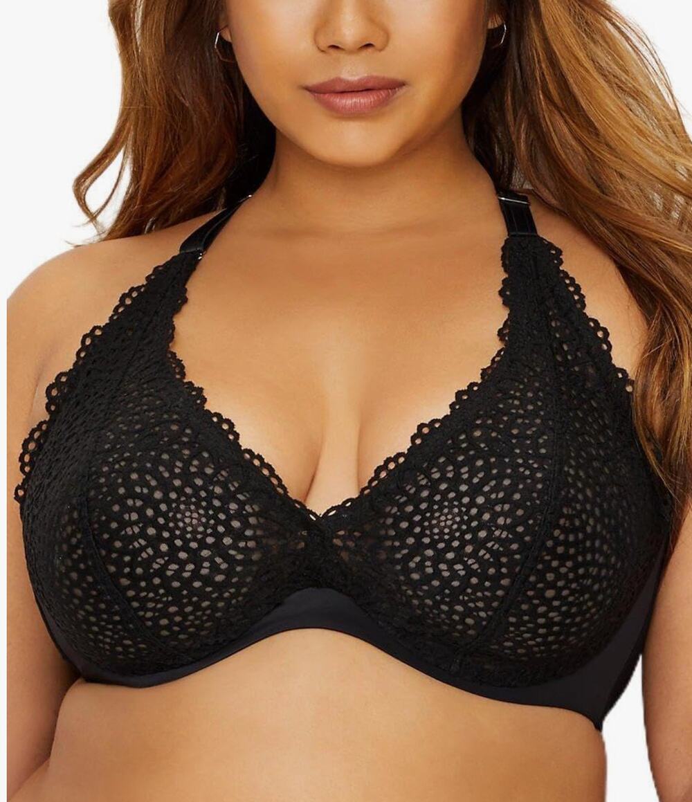 Curvy Couture Women's Plus Size Crochet Bralette, Black - 40DDD NWOT